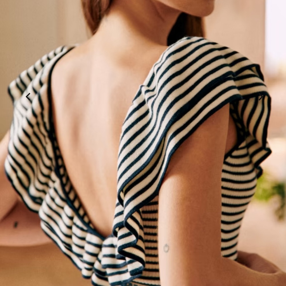 Sezane Isabella Body Suit ecru/marine size Small